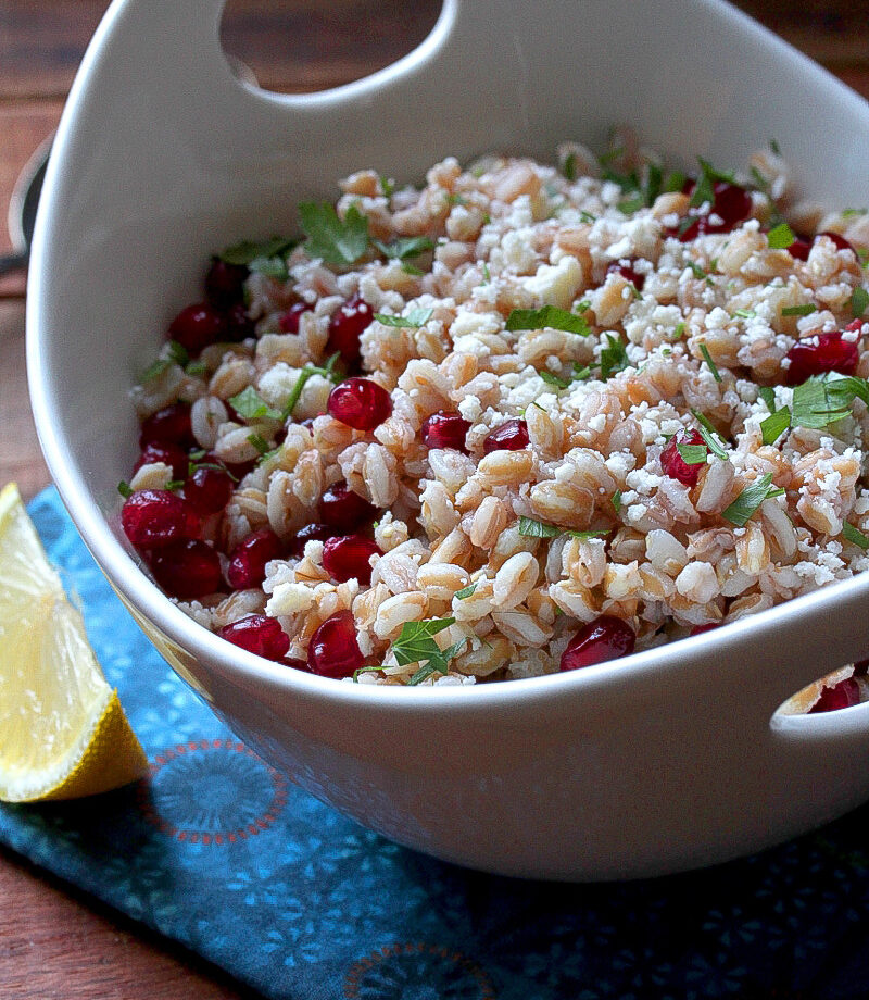 Farro and pomegranate salad with lemony vinaigrette