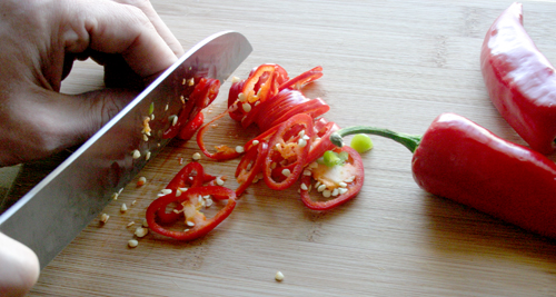 chopping peppers