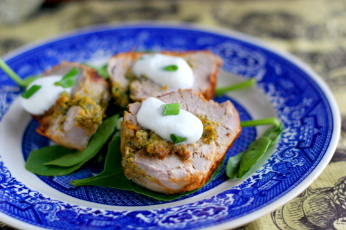 Spinach Stuffed Pork with Horseradish Cream