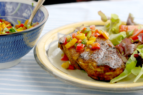 Blackened Chicken with Sweet and Spicy Bell Pepper Salsa