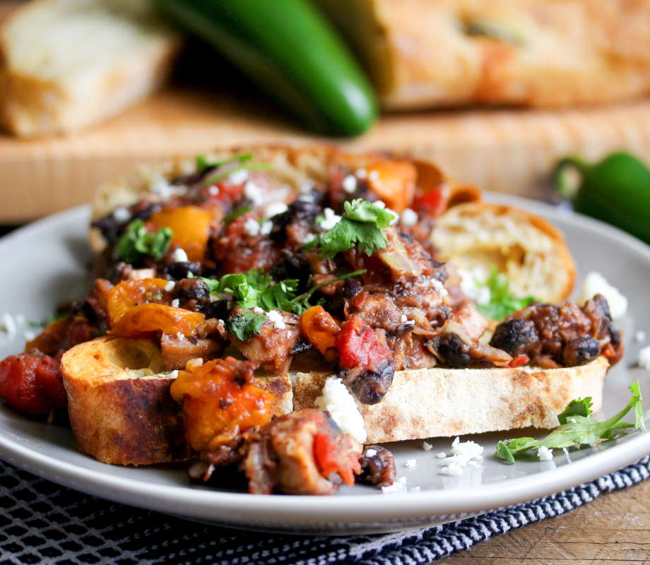 Southwestern black bean and tomato toasts