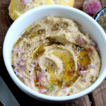 Chive blossom and za'atar hummus