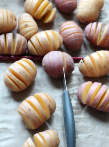 Sliced Hasselback potatoes