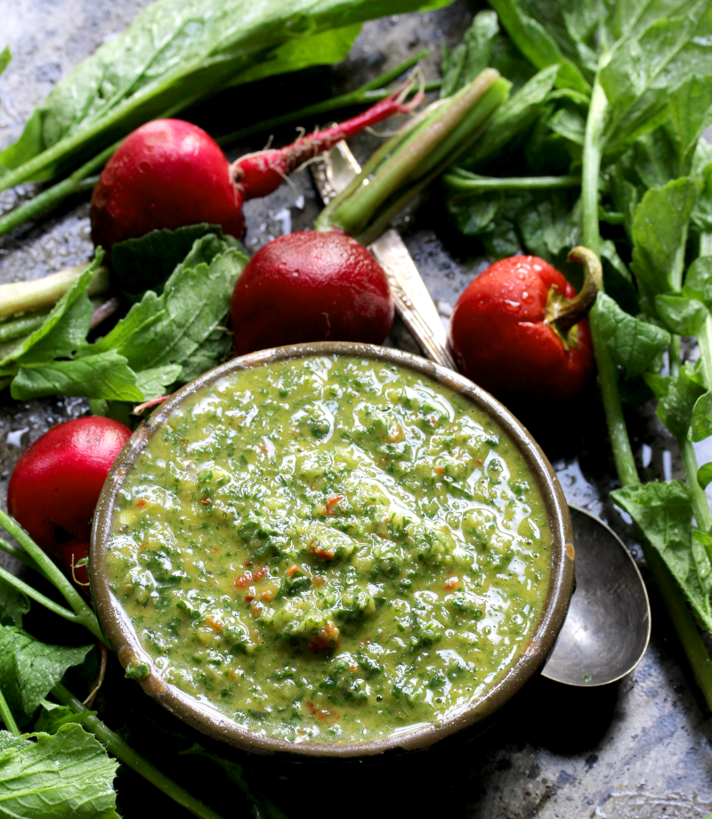 Radish greens chimichurri
