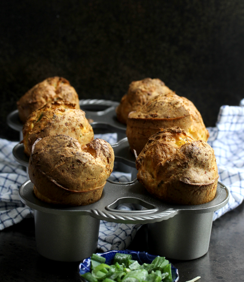 Chili, Cheddar, and Scallion Popovers with Aleppo Butter