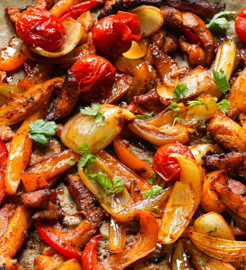 Sheet pan chicken and vegetable fajitas